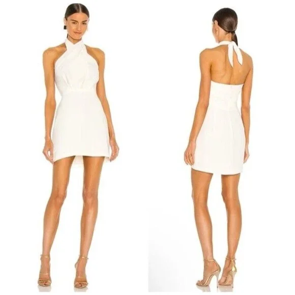 Amanda Uprichard Mezcal Crepe Halter Neck Dress White Ivory Women's Size S